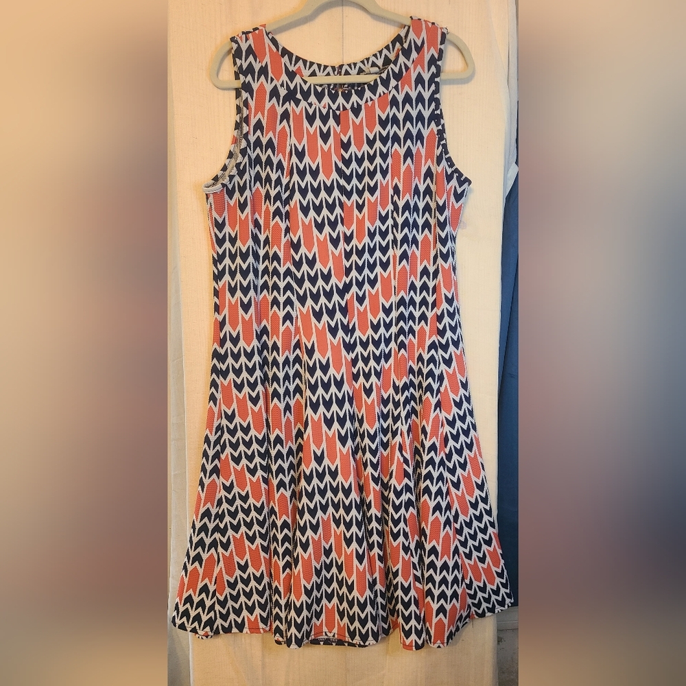 Haani Fit and Flare Chevron Vintage Style Print Dress 2x